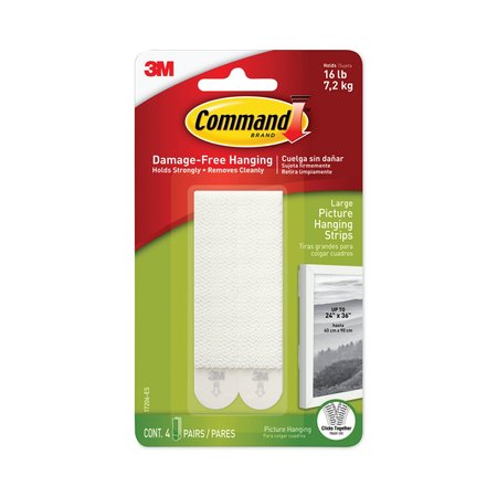 Command Picture Hanging Strips, 1/2"x3 5/, PK4 17206-ES